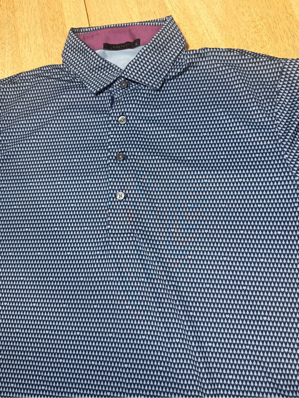 Greyson Performance Stretch Golf Polo Arrowhead Print Navy UV Protection Large